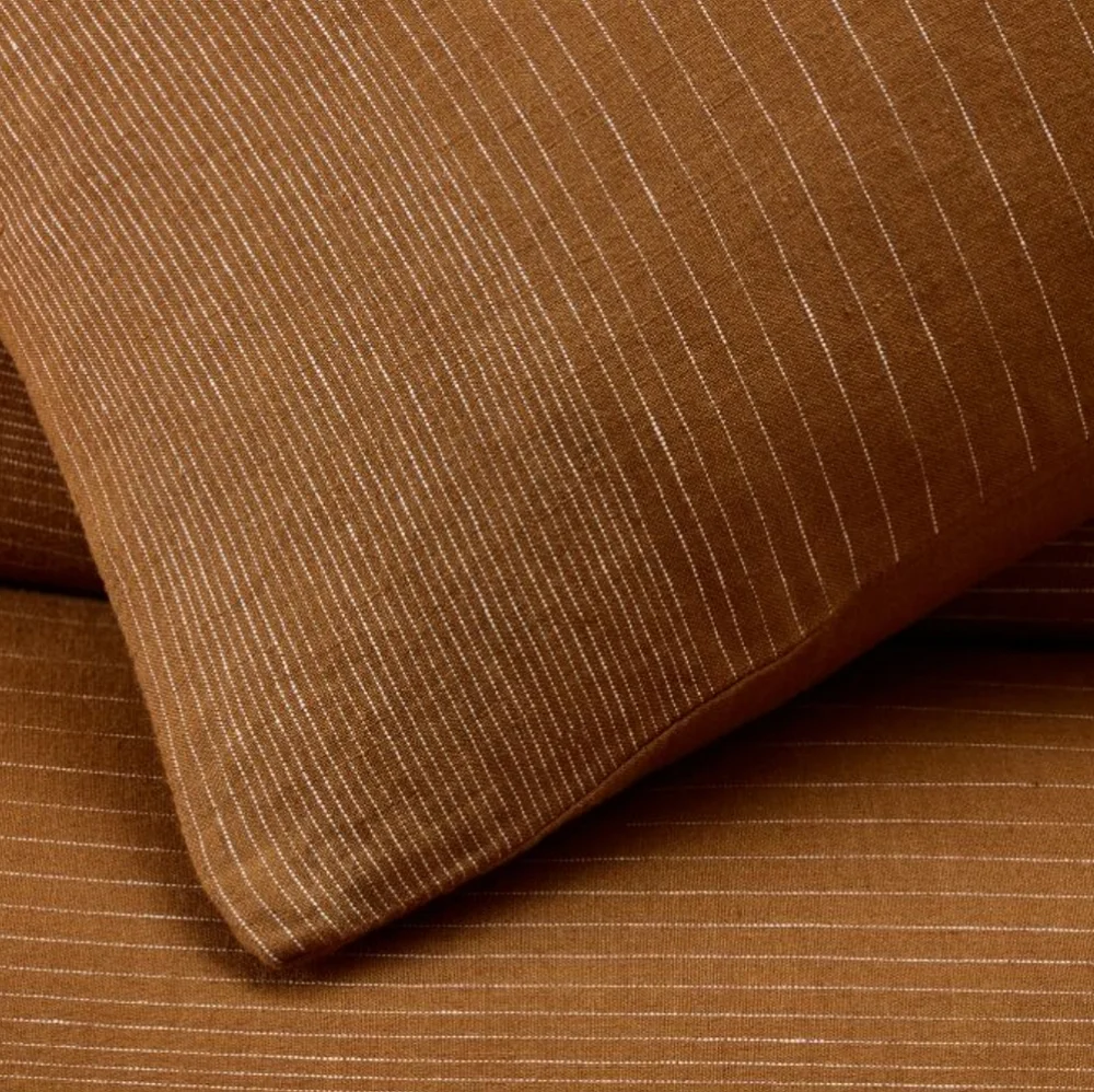 **European Flax Linen Graduated Stripe King Duvet Cover & Euro Shams Amber